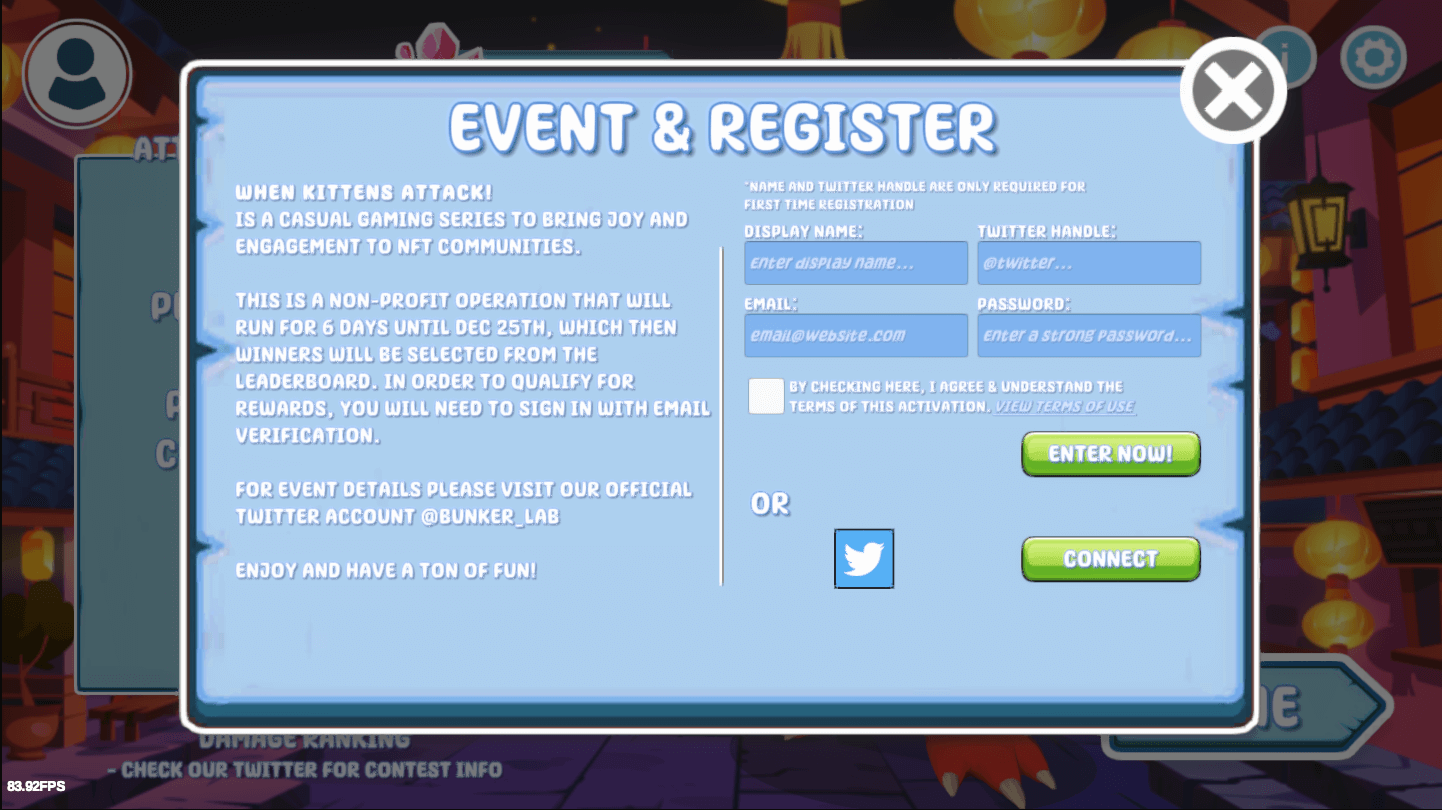 Event registration screen with the Twitter login option