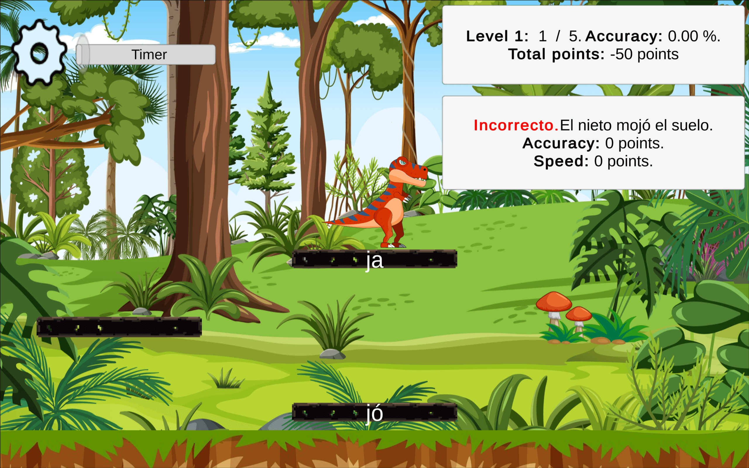 Language learning level with on screen feedback in the WebGL game