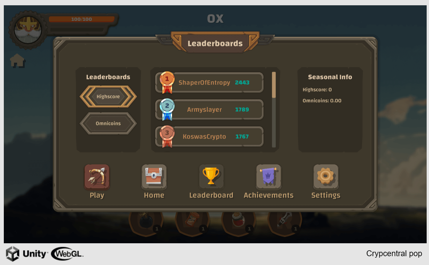 Leaderboards screen in the Unity WebGL beta