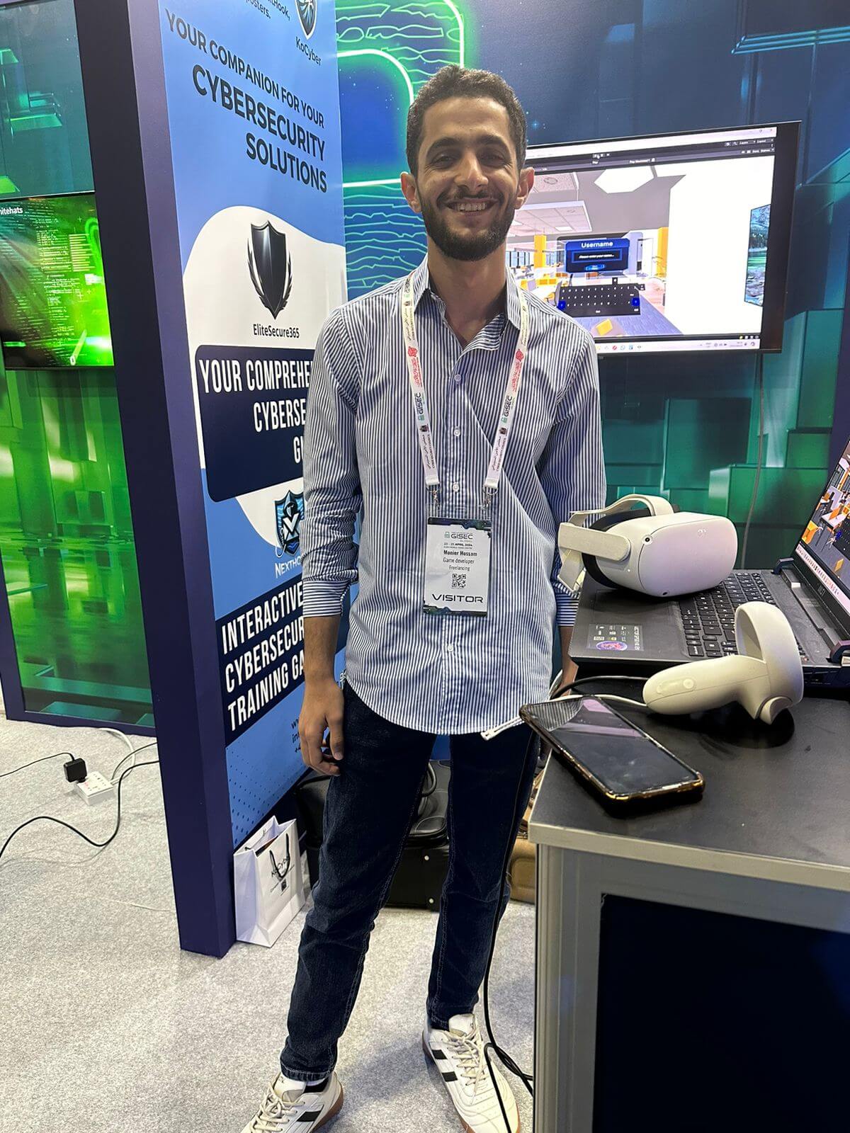The GISEC Global 2024 booth with Meta Quest headsets ready for demos