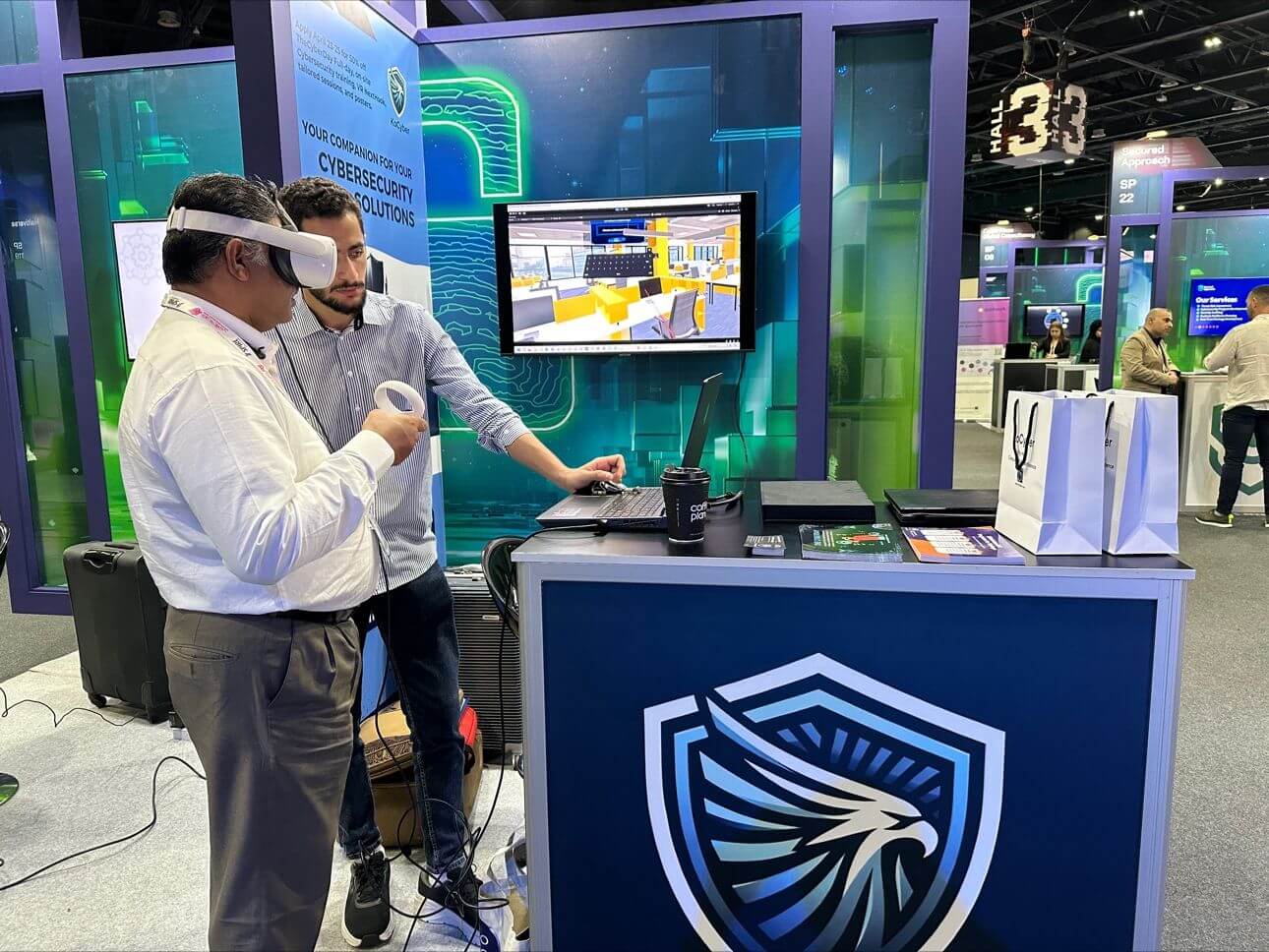 VR training demo running at the GISEC Global booth in Dubai