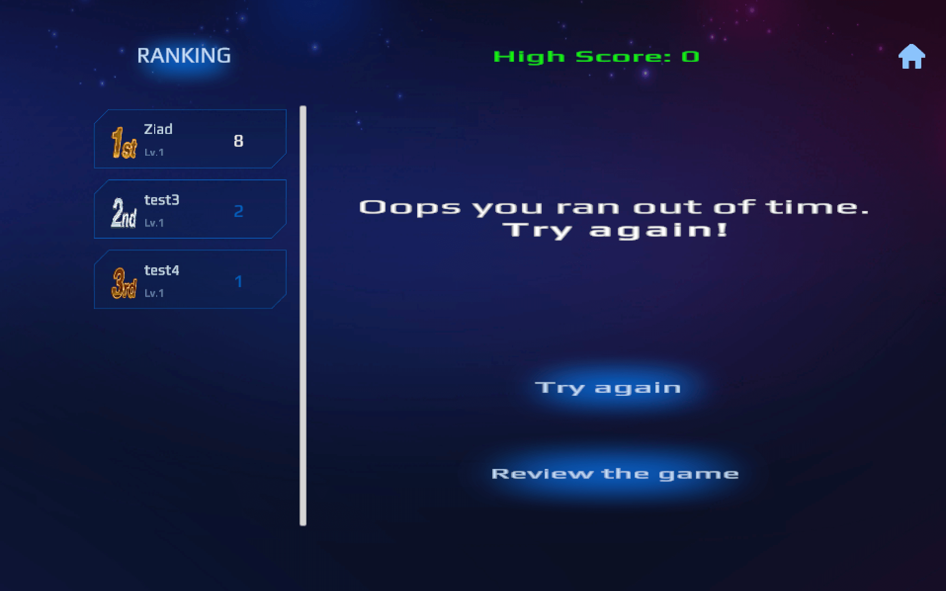 Leaderboard ranking screen powered by PlayFab